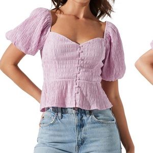 ASTR the Label Puff Sleeve Button Front Smocked Top